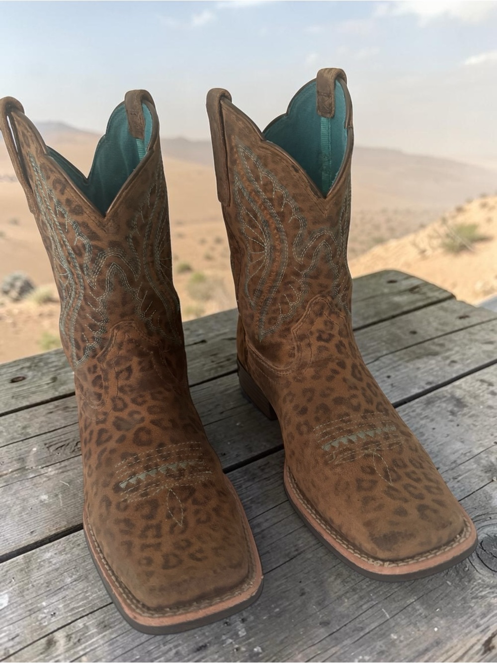 Ariat Wiggle Room Tan Faded Leopard-Print Yourh Lace-Up Western Boots